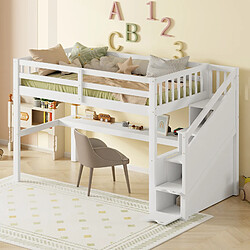 Avis ComfortXL Lit mezzanine enfant 90 x 200 avec tiroirs de rangement et bureau sous le lit, blanc