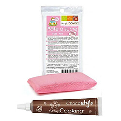 Scrapcooking Stylo chocolat + Pâte à sucre rose 100 g