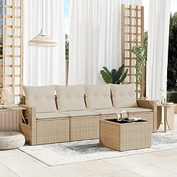 Maison Chic Salon de jardin avec coussins 5 pcs, Ensemble Tables et chaises de jardin,, Ensemble Tables et chaises de jardin, beige résine tressée -GKD596997