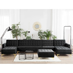 Beliani Grand canapé avec pouf ottoman ABERDEEN Noir Velours Symétrique