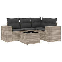 vidaXL Salon de jardin 5 pcs avec coussins gris clair résine tressée