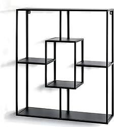 Pegane Etagère murale en métal laqué noir - Longueur 60 x Hauteur 70 x Profondeur 18 cm 