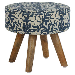 WOMO-DESIGN Tabouret d'entrée en bois rond siége ottoman rembourré coussin d'assise bleu 