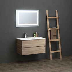 Kiamami Valentina MEUBLE DE SALLE DE BAIN 90CM EN CHÊNE AVEC VASQUE ASYMÉTRIQUE ET MIROIR LED | VALENTINA 