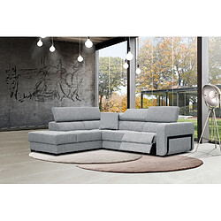 Courtois Laville Canapé d'angle gauche 5 places avec un relax électrique tissu gris clair