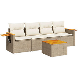 vidaXL Salon de jardin avec coussins 5 pcs beige résine tressée