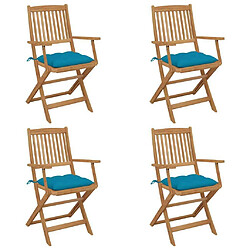 Maison Chic Lot de 4 Chaises pliables de jardin avec coussins - Fauteuil d'extérieur Bois d'acacia -MN52746