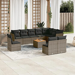 vidaXL Salon de jardin 11 pcs avec coussins gris résine tressée