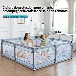 Avis IKIDO Parc pour bébé avec base antidérapante et filet respirant, barrière de securité enfant, parc de jeu avec porte de sécurité clôture de jeu pour bébé (gris)