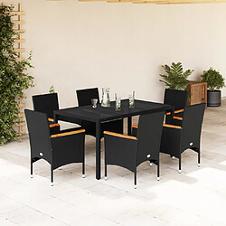 vidaXL Ensemble à manger de jardin et coussins 7 pcs noir rotin acacia