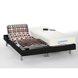 Vente-Unique Lit électrique de relaxation tout plots + matelas mémoire de forme - 2 x 80 x 200 cm - Noir - HESIODE III de DREAMEA