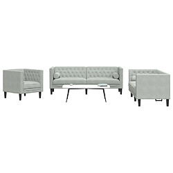 vidaXL Ensemble de canapé Chesterfield et traversins 3 pcs gris clair 