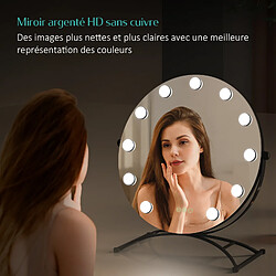 EMKE Miroir de maquillage Hollywood avec Ampoules LED Miroir grossissant Interrupteur tactile 3 couleurs dimmable Rotation à 360° - Cadre Noir 47 x 40 cm