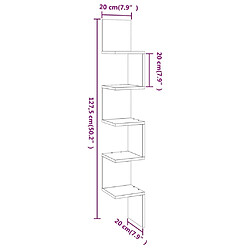 vidaXL Étagère d'angle murale Chêne brun 20x20x127,5cm Bois ingénierie pas cher