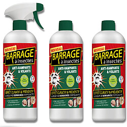 Barrages aux insectes lot de 3 - VENTEO - Anti-nuisible/Effet préventif - Agis en intérieur/extérieur - Toutes surfaces - Base de géraniol - Efficacité immédiate - 1L 