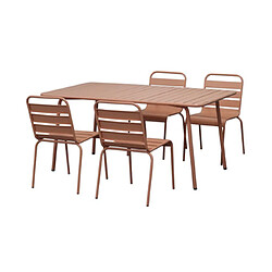 Mes Ensemble table de jardin + 4 chaises en métal terracotta - BACA