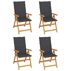 Maison Chic Lot de 4 Chaises de jardin,Fauteuil d'extérieur avec coussins anthracite Bois de teck -MN46849