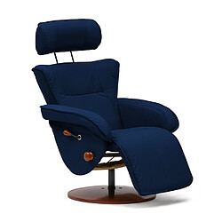 Ds Meubles Fauteuil relax inclinable Kemi 7196 Fauteuil relax inclinable Kemi 7196 structure en bois naturel couleur merisier. 80 x 120 x 90cm (sans inclinaison) | 150 cm de long (incliné). Similicuir bleu marine.