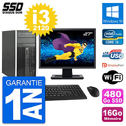 PC Tour HP 6300 CMT Ecran 27" Intel i3-2120 RAM 16Go SSD 480Go Windows 10 Wifi · Occasion 