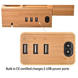 Universal Station de recharge multiport USB Bamboo Wood Apple Watch Tablet PC Charger Quay Stand Stand 2A Recharge | Téléphone Stand Rep.