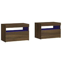 vidaXL Tables de chevet 2 pcs et lumières LED Chêne marron 60x35x40 cm