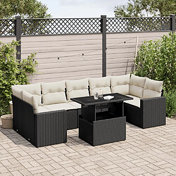 vidaXL Salon de jardin 8 pcs avec coussins noir résine tressée