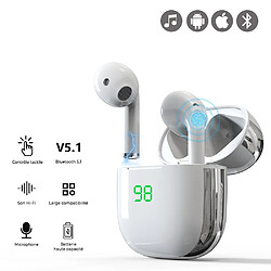 Evetane Ecouteurs Sans Fil Bluetooth avec affichage LED Blanc