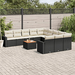 vidaXL Salon de jardin 12 pcs avec coussins noir résine tressée 