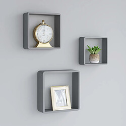 vidaXL Étagères murales sous forme de cube 3 pcs Gris MDF 