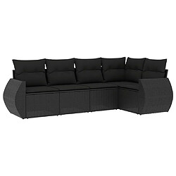 vidaXL Salon de jardin 5 pcs avec coussins noir résine tressée