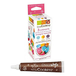 Scrapcooking Colorants naturels pourpre-orange-bleu + 1 Stylo chocolat