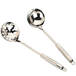 2 pcs Intégrale Formant Durable 304 En Acier Inoxydable Louche À Soupe Passoire Grande Cuisine Ustensile Cuillère