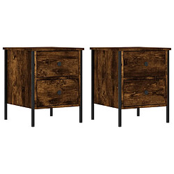 Maison Chic Lot de 2 Tables de chevet,Table de nuit,Table d'appoint pour salon chêne fumé 40x42x50 cm bois ingénierie -MN86518