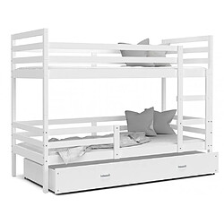 Kids Literie Lit Superposé Malo 90x190 ( Sans Matelas ) Blanc - blanc Livré avec le sommiers et tiroir.