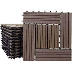 Decoshop26 Carrelage de sol WPC balcon terrasse aspect bois 11 pièces 30x30cm 1m² décalage en teck couleur café 04_0005437 