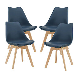 Lot de 4 Chaises de Salle à Manger Scandinave Siège Cuisine Plastique Similicuir Hêtre 81 x 49 x 57 cm Bleu [en.casa]