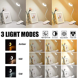 Universal Lampe à clips dans lit de lecture léger 26 LED protection des yeux ambre clips dans la lampe de livre rechargeable 3(blanche)