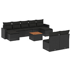 vidaXL Salon de jardin 10 pcs avec coussins noir résine tressée