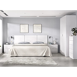 Pegane Ensemble de tête de lit + lot de 2 tables de chevet avec 2 tiroirs + armoire + commode haute avec 5 tiroirs coloris blanc