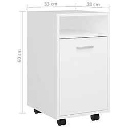 vidaXL Armoire latérale avec roues Blanc 33x38x60 cm Bois d’ingénierie pas cher