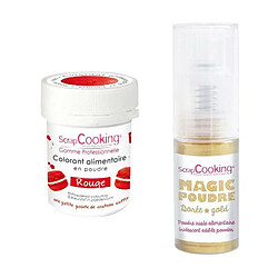 Scrapcooking Colorant alimentaire Rouge + Poudre alimentaire irisée dorée