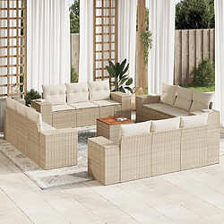 Maison Chic Salon de jardin avec coussins 13 pcs | Ensemble de Table et chaises | Mobilier d'Extérieur beige résine tressée -GKD57835