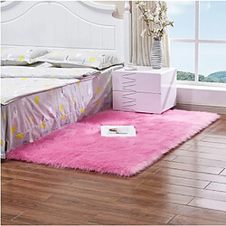 LUUCOZK Tapis moelleux en fausse fourrure, tapis à poils longs pour chambre à coucher, salon, rose rouge-60 x 60CM 