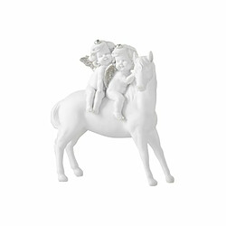 Paris Prix Statue Déco en Résine Cheval & 2 Anges 24cm Blanc 