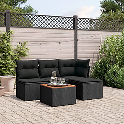 vidaXL Salon de jardin 5 pcs avec coussins noir résine tressée 