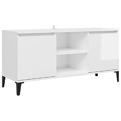 Meuble TV scandinave avec pieds - Banc TV pour salon en métal Blanc brillant 103,5x35x50 cm -MN49846