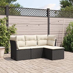 vidaXL Salon de jardin 4 pcs avec coussins noir résine tressée 