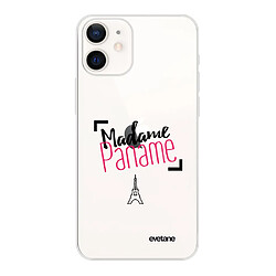 Coque iPhone 12 mini souple transparente Madame paname Motif Ecriture Tendance Evetane