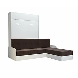 Acheter Inside 75 Lit escamotable DYNAMO SOFA Canapé angle méridienne réversible accoudoirs blanc tissu marron140*200 cm