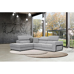 Courtois Laville Canapé d'angle gauche Bergo 5 places en tissu gris clair avec coussins déco